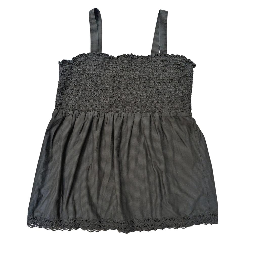 Gap Womens Black Smocked Eyelet Lace Hem Cotton Cami Top L Cottagecore Prairie